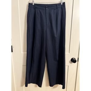 Madewell Dress Pants Sz 12 Blue Wide Leg Pleated Lyocell Linen NT482 Capsule